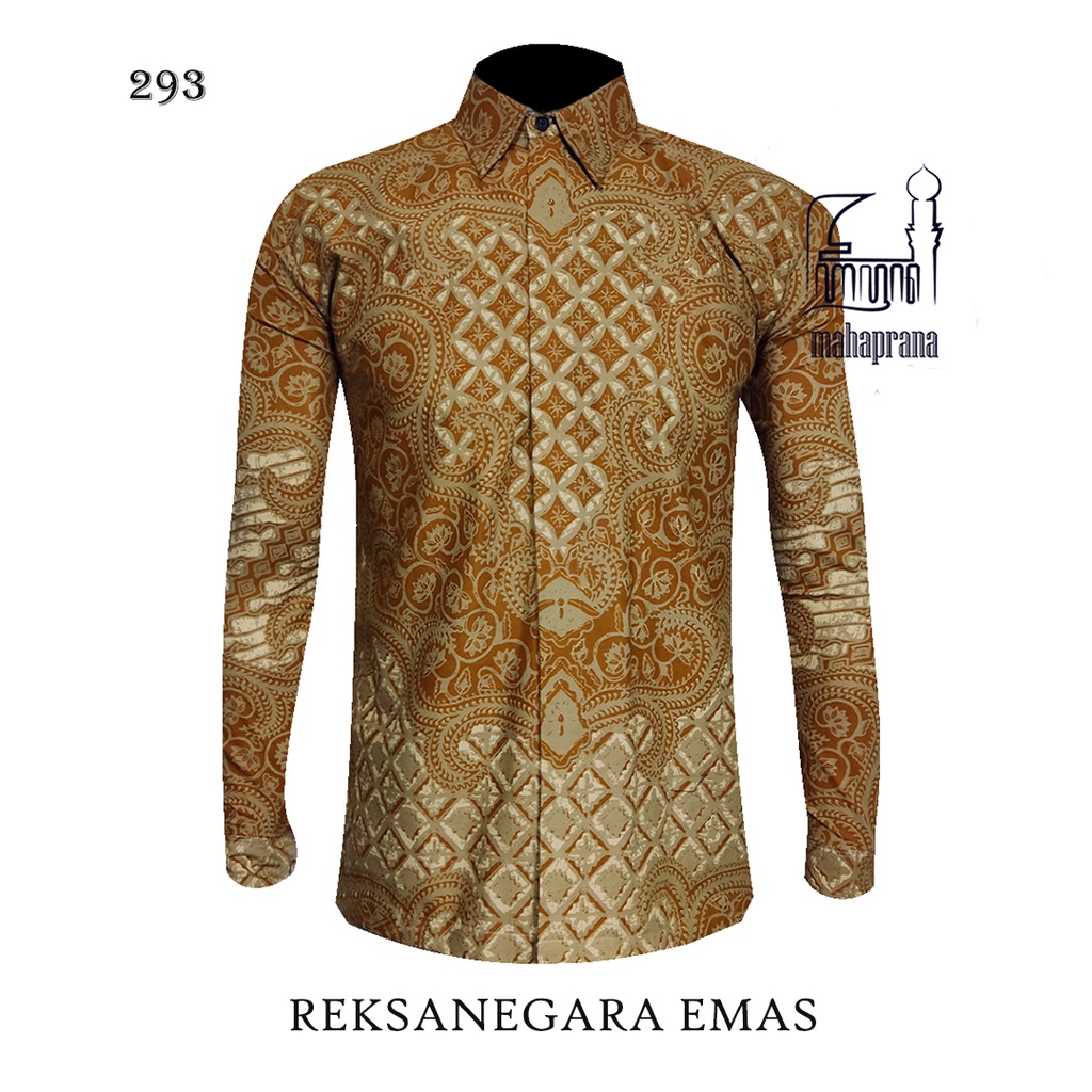 BATIK MAHAPRANA Motif Reksanegara Emas Atasan Kemeja Batik Pria Lengan Panjang Full Furing MHP-293