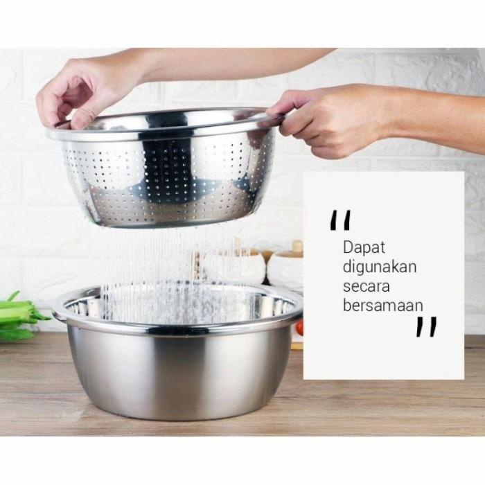 Baskom Stainless Pencuci Beras Baskom Cuci Sayur Baskom Saringan