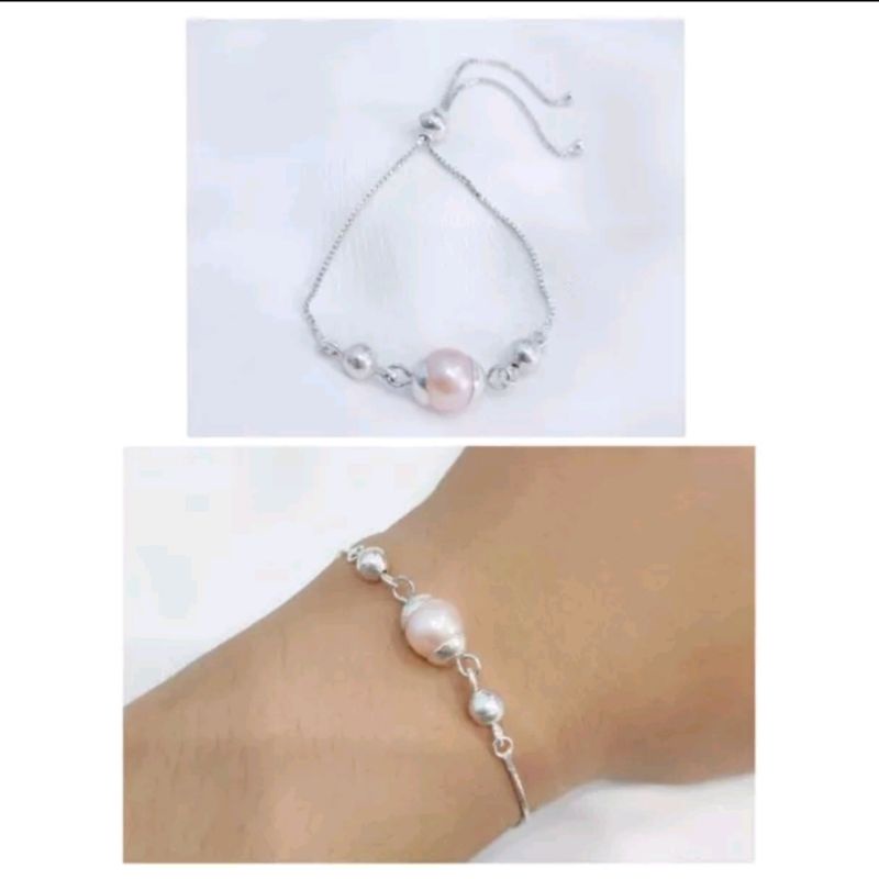 Aksesoris perhiasan Gelang Serut Perak 925 Mutiara air tawar asli lombok Bersertifikat Gelang serut 