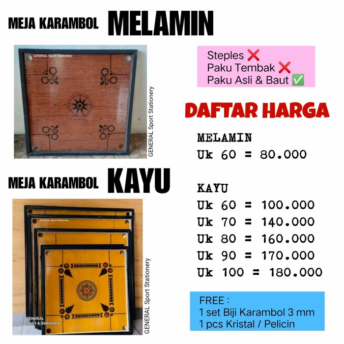 Meja Karambol KAYU Uk 60 (set)