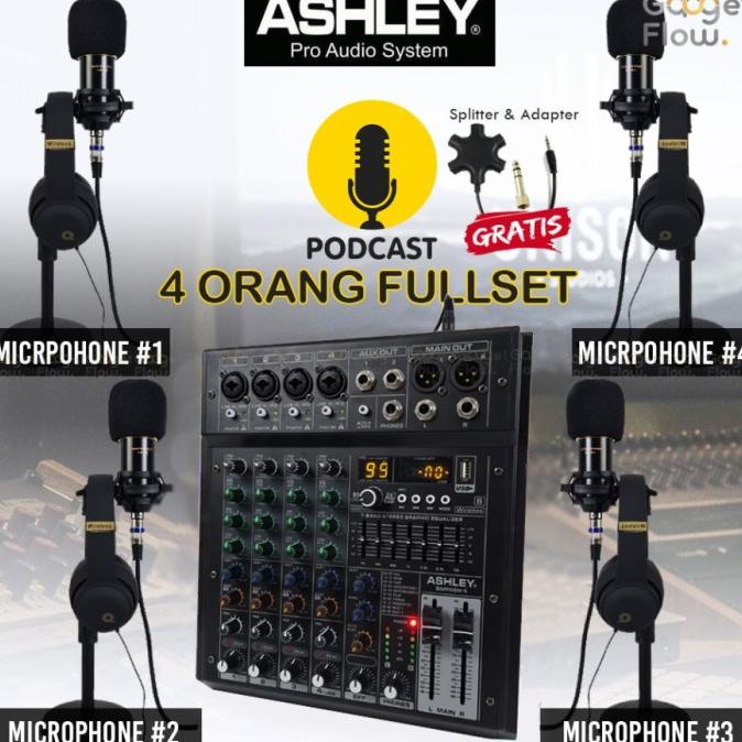 PAKET PODCAST 4 Orang Mic BM800 BM 800 Mixer MicroVerb 7 Stand Meja ffs01
