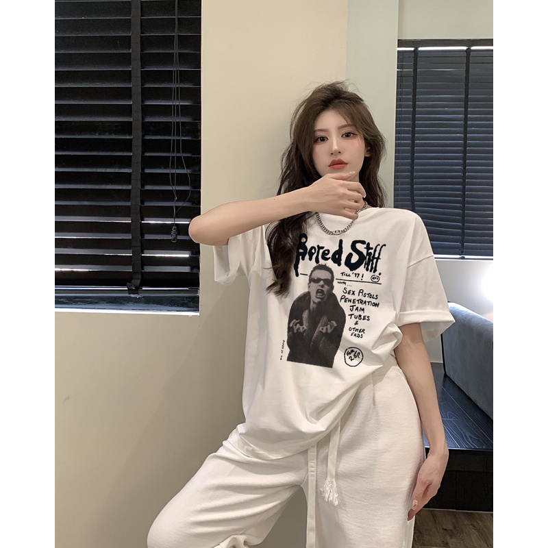 kaos wanita korean style graphic graffiti print t-shirt import lengan pendek oversize kaos wanita kekinian