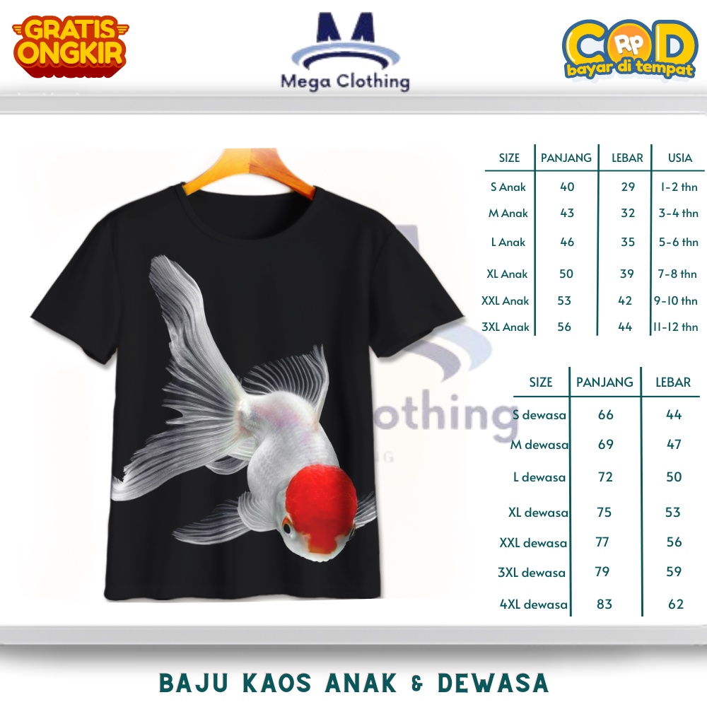 Kaos Binatang / Hewan Ikan Mas Koki Louhan Oranda Red Cap Anak & Dewasa - Baju Couple Anak & Dewasa 