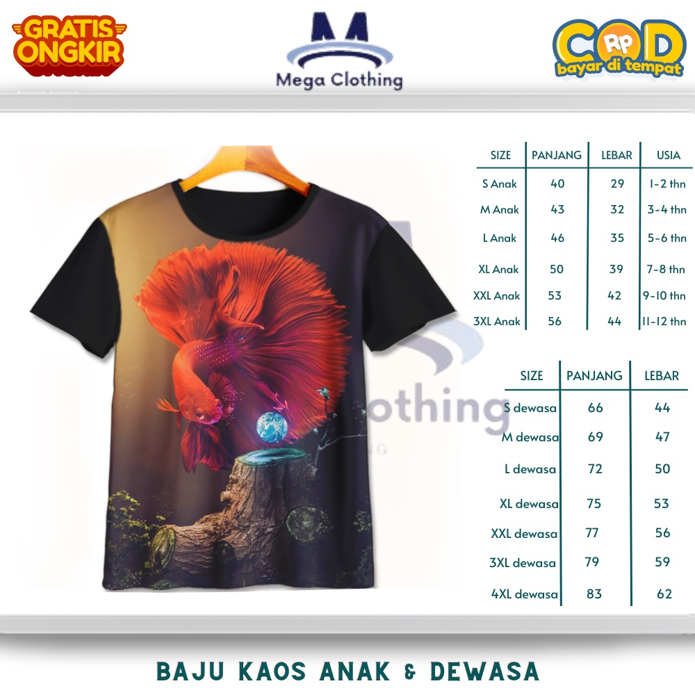 Kaos Binatang / Hewan Ikan Cupang Hias HM Super Red Anak & Dewasa - Baju Couple Anak & Dewasa Binata