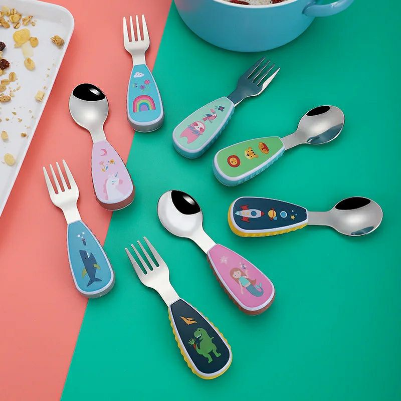 Sendok Garpu Anak Bayi Sendok Makan Baby Stainless Spoon Fork Motif Animal Cutlery Set Anak Kotak Sendok Case