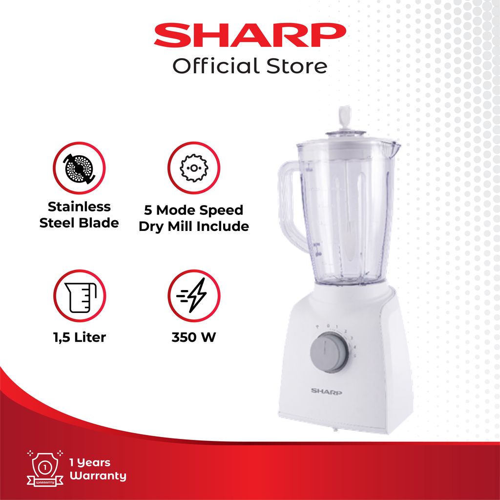Sharp Blender with Dry Mill EM-151P-WH (WHITE) SHARP INDONESIA OFFICIAL STORE