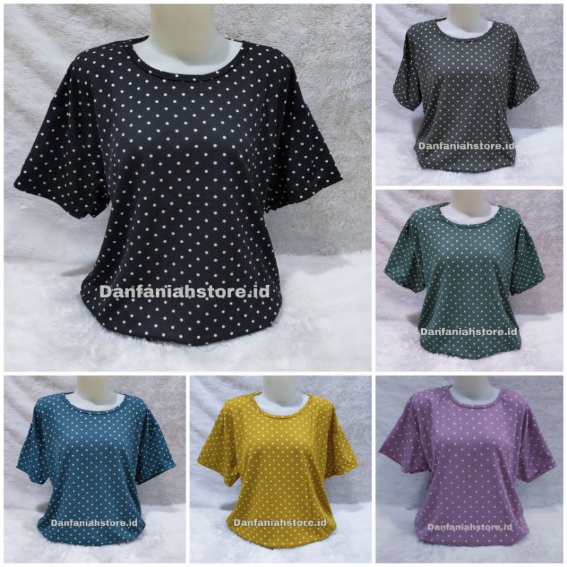 Kaos Atasan Wanita Jumbo XXL Motif Polkadot bahan Foxy