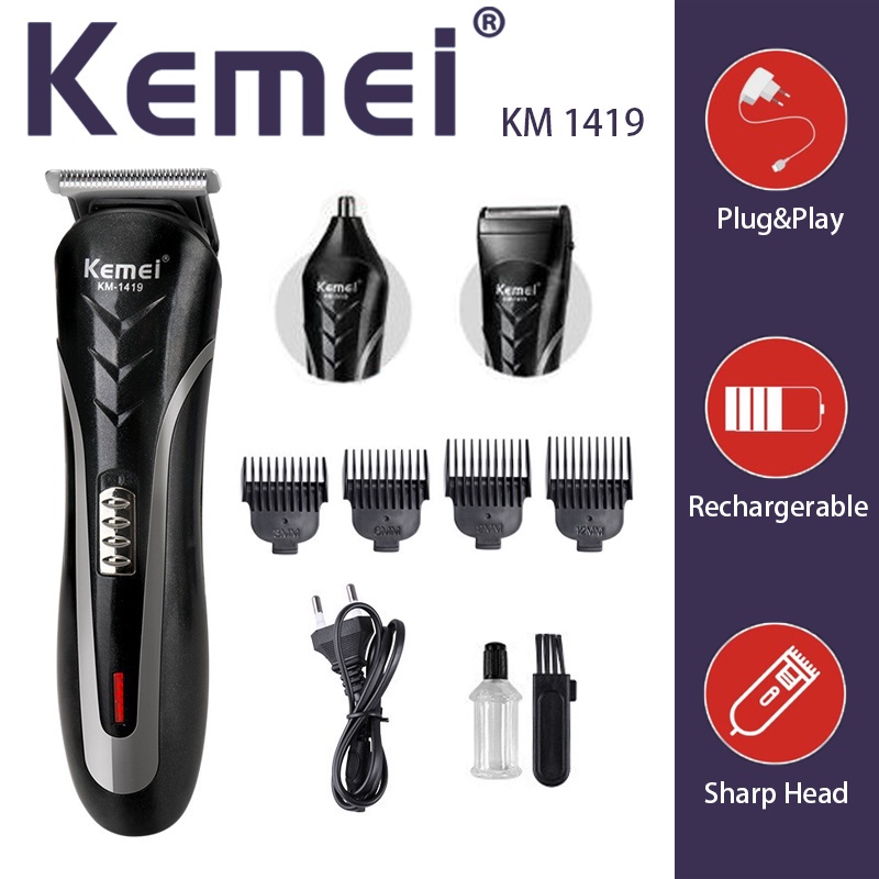 Mesin Pencukur Rambut KEMEI 3in1 Alat Cukur Rambut Kumis Jenggot Bulu Hidung Potong Rambut Cas Elekt
