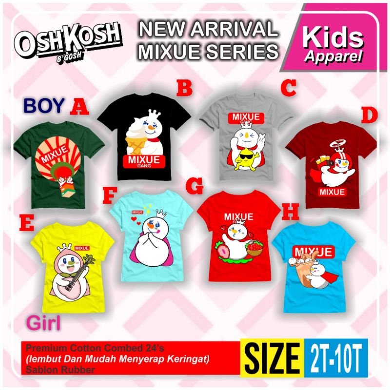 Kaos Anak Mixue boy &amp; Girl 2-10