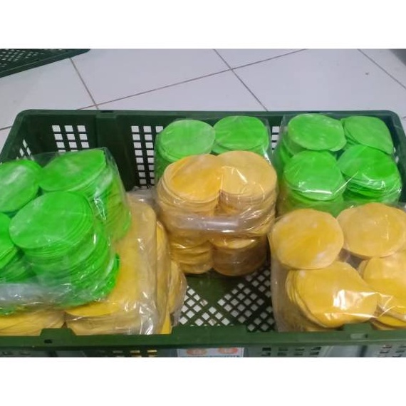 

>D2289) ⭐⭐⭐⭐⭐ Kulit dimsum warna uk.6,7,8,9 cm hijau atau kuning 100 lembar