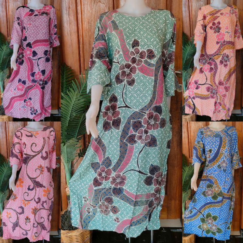 Batik Putri Diana Sekdres Jumbo Batik Tulis Daster Panjang Model Lurus Lengan 7/8 Ukuran XL