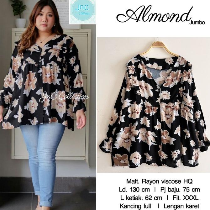 BLOUSE ATASAN JUMBO WANITA LD 130 MOTIF BUNGA- ALMOND JUMBO