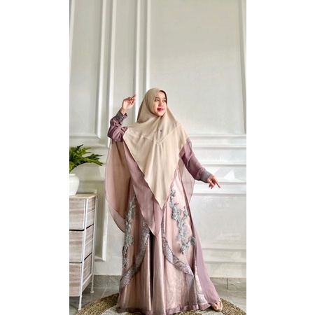 PRELOVED VINIRA SYARI CREAM LILAC DRESS/GAMIS SYARI/DRESS KONDANGAN/PENGAJIAN