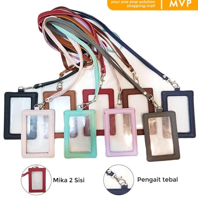 

ID CARD HOLDER NAME TAG LANYARD KULIT DUA SISI TRANSPARAN