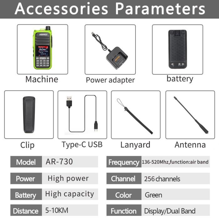 Abbree Ar-730 Full Band Walkie Talkie 10W Wireless Copy Frequency