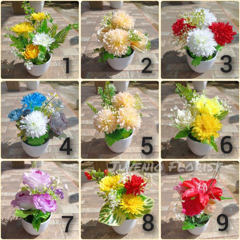 Set Pot + Bunga Hias Artifisial dengan Rangkaian Bunga dan Warna yg Cantik | Tanaman Plastik Imitasi | Mawar Matahari