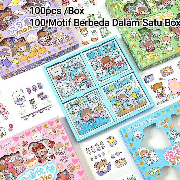 

5.5 COD 100 Lembar Stiker Motif Kartun Korea Lucu Anti air Dekorasi Handbook Scrapbook DIY
