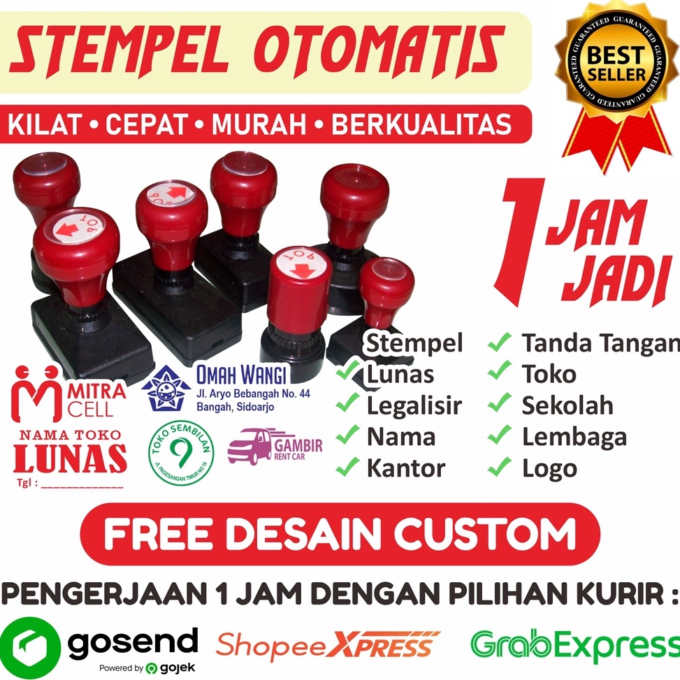 

Ready Stok Stempel, Stempel otomatis free desain custom untuk stempel perusahaan, logo, nama stempel tanda tangan, stempel lunas, online shop, toko, sekolah, legalisir