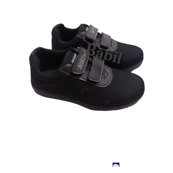sepatu sekolah anak model kretek tanpa tali sepatu pria wanita sepatu full Hitam sepatu hitam putih 