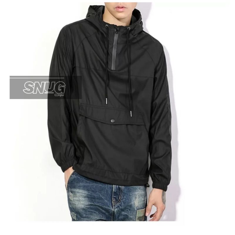 JACKET CAGOULE PRIA POLOS HITAM - JACKET CAGOULE PRIA KASUAL