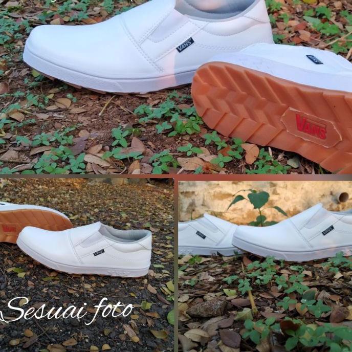 DISKON BRANDS FESTIVAL Sepatu Slip On Pria Tanpa Tali Putih Polos Slop Kasual Santai Full White Kere