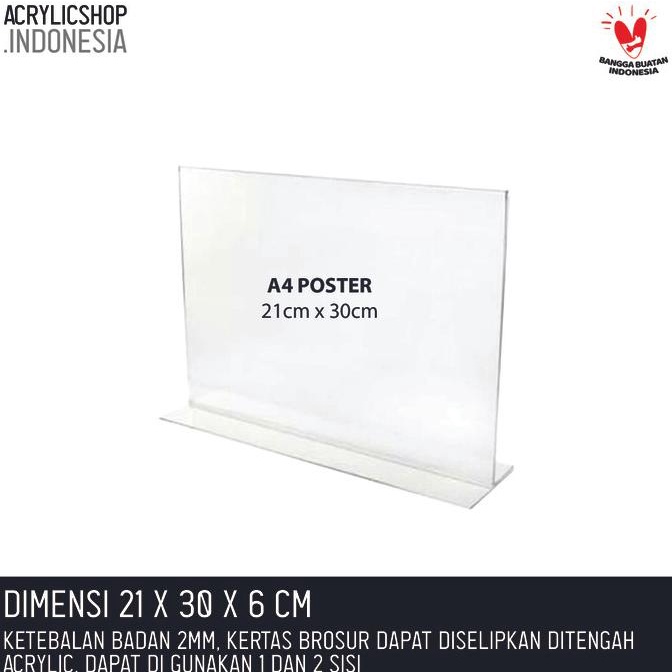 

Akrilik Tempat Brosur A4/Tent Card Holder Lanscape 2sisi A4 TypeT hen01
