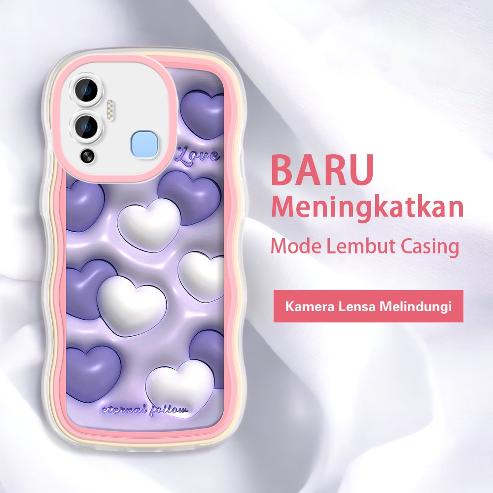 Infinix Hot 8 Pro 9 10 11 12 Play 10 lite 11s NFC 12i Casing Ponsel 3D pola hati cinta ungu warna-wa