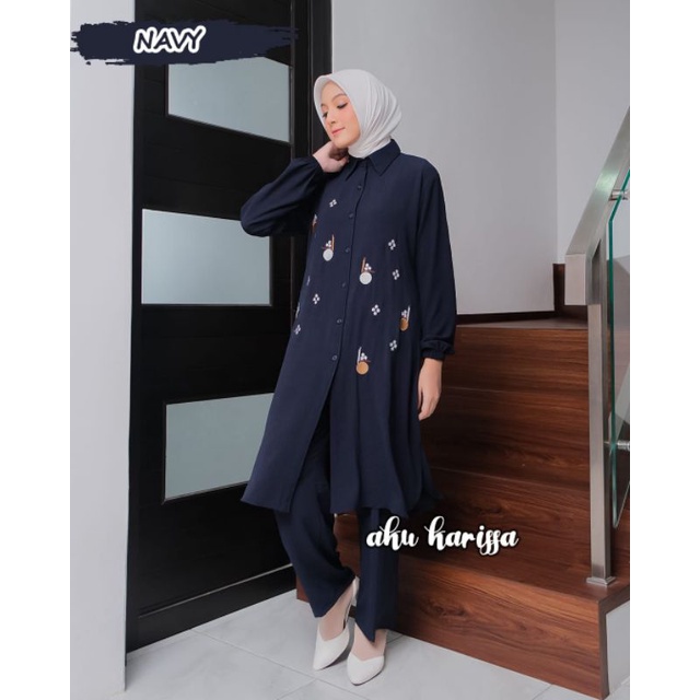 setelan celana tunik ayula aku karissa one set setcel Be happy oneset terbaru modis lucu murah muslim wanita kerja hangout ootd fashion