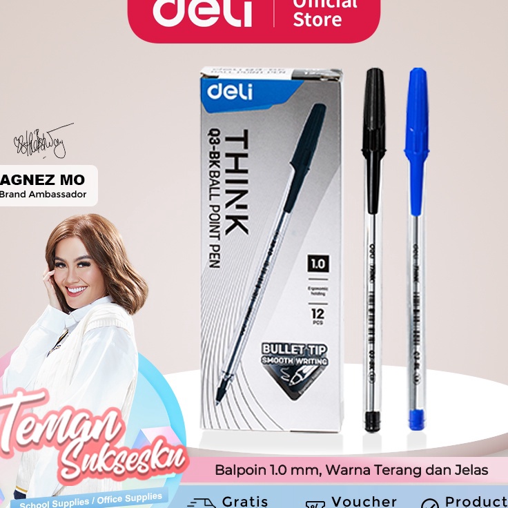 

[KODE PRODUK DJI7U3340] Deli Ballpoint Pen / Pulpen Bolpoin 1.0 mm Isi 12 pcs Penulisan Halus EQ3