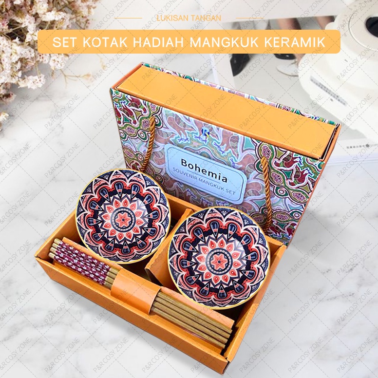 MURAH MERIAH Mangkok set premium peralatan makan porselen /Mangkok set keramik Souvenir Mangkok set 