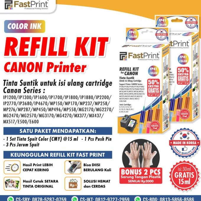 

Tinta Suntik Fast Print Refil FP41 Colour Universal Printer Canon ffs01