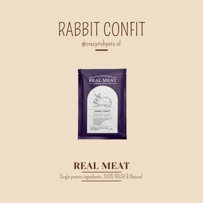 

Real Meat - Rabbit Confit Cooked Food For Dogs Makanan Anjing