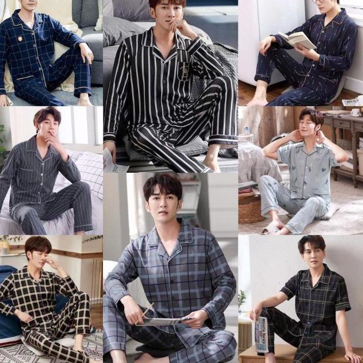 TERLARIS Terbaru.. SETELAN BAJU PIYAMA SET BAJU TIDUR PRIA DEWASA CP KATUN IMPORT PREMIUM LENGAN PEN