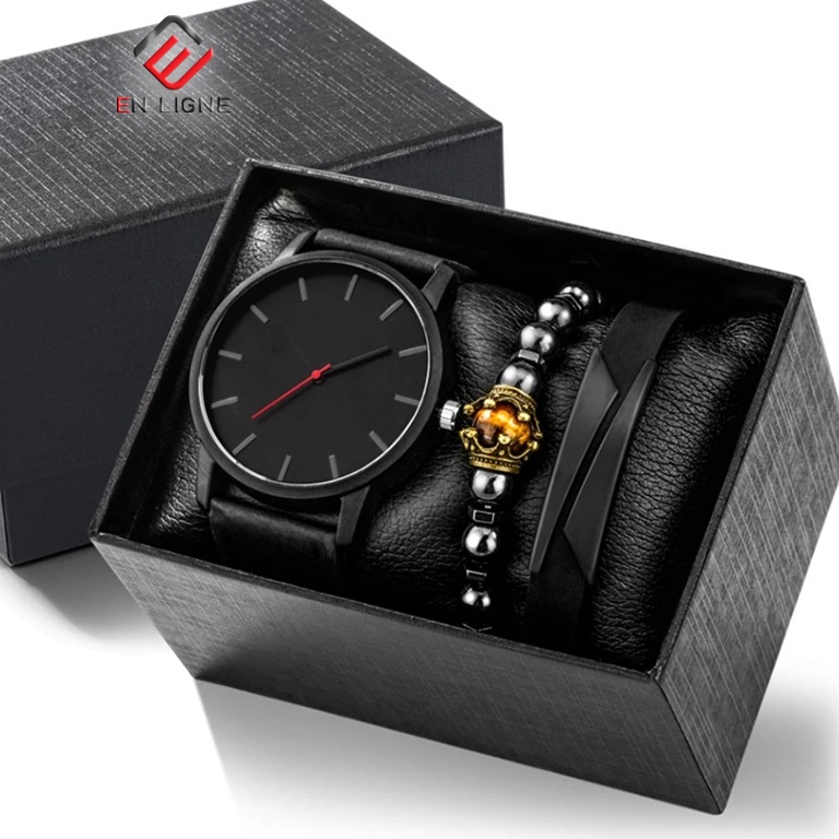 TERPERCAYA En Ligne 3200SET - Jam Tangan Pria Set Gelang - Jam Tangan Kasual Pria BONUS Gelang dan B