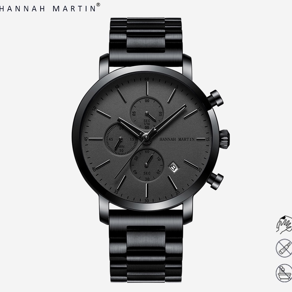 TERMURAH HANNAH MARTIN Jam Tangan Pria 100% Original Tahan air COWOK Kronograf Quartz Analog Laki 10