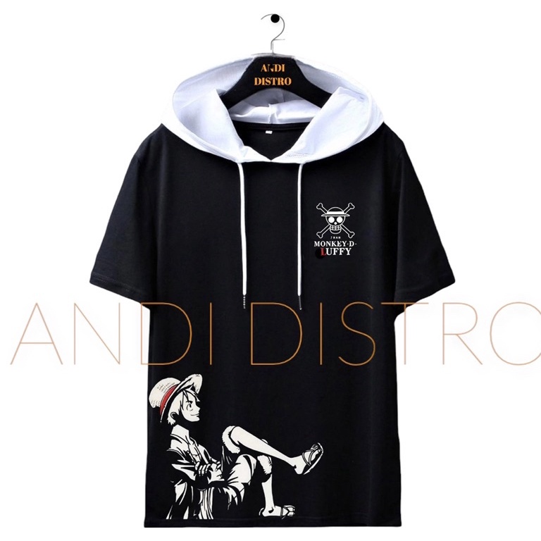 TERMURAH KAOS HODIE PRIA TERLARIS/KAOS DISTRO MURAH/KAOS HODIE ONE PIECE LUTFI  KOMBINASI  HITAM PUT