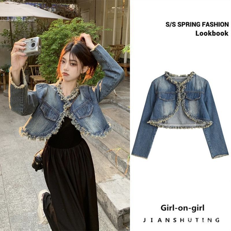 [✅BISA COD] #Sisjuly# Jaket denim wanita / jaket denim pinggiran pendek berpotongan bulu wanita + se