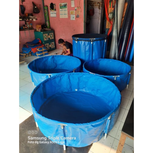 kolam terpal bulat D1.2m T50cm+berselot buat paralon bhn PVC ORCHID