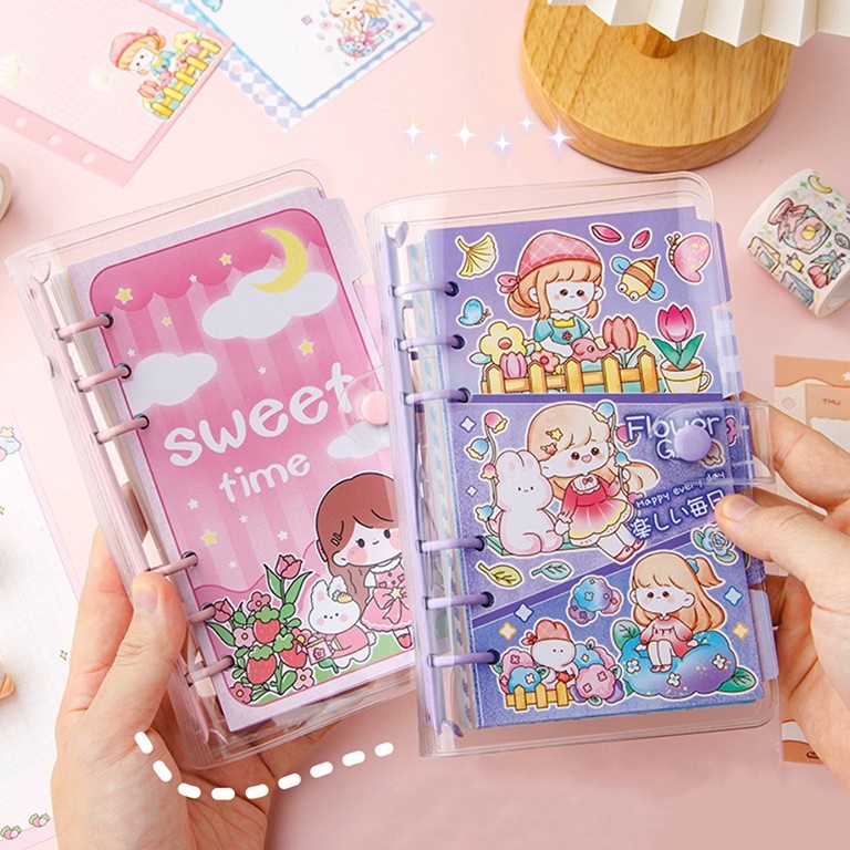 

[PRODUK RIDDT69] Buku binder A6 aesthetic Buku tulis karakter lucu Spiral notebook loose-leaf cute korea Buku catatan diary DIY Daily planner scrapbook jurnal motif kartun imut ✤Terbaru