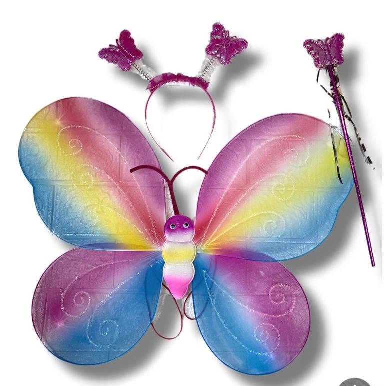Promo 1set SAYAP PERI KUPU KUPU LED PELANGI SAYAP BIDADARI BANDO TONGKAT
