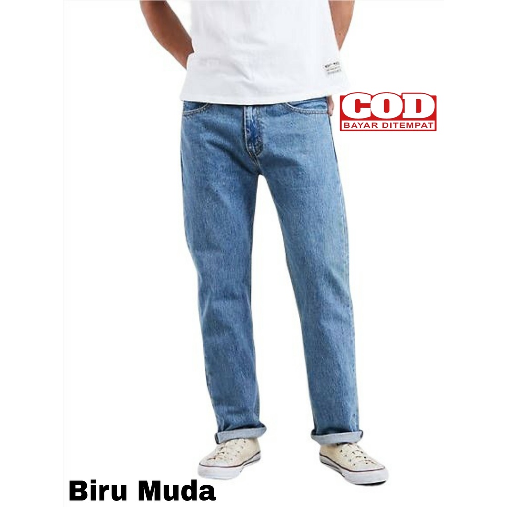 Celana Jins Pria Panjang Standart Ukuran 28-38 Biru Muda Hitam Dongker Garment Premium
