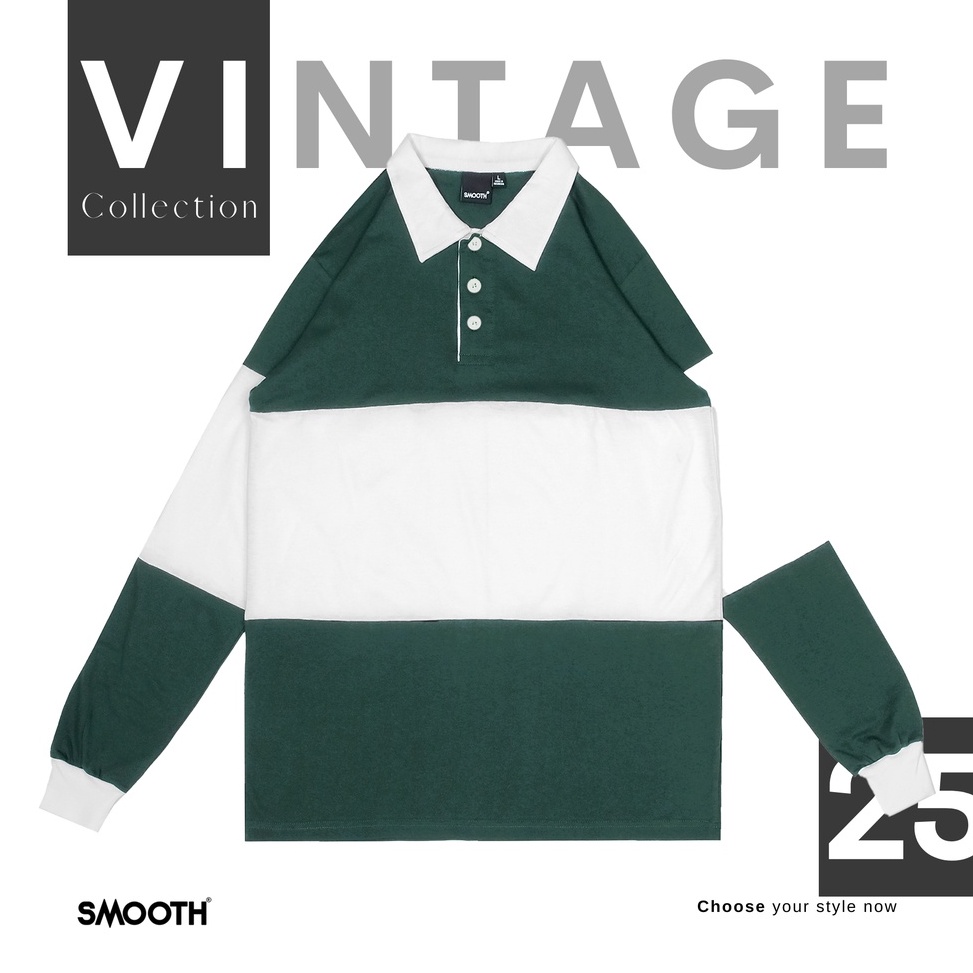 MURAH SMOOTH BASIC Vintage Rugby Polo Shirt - Green White