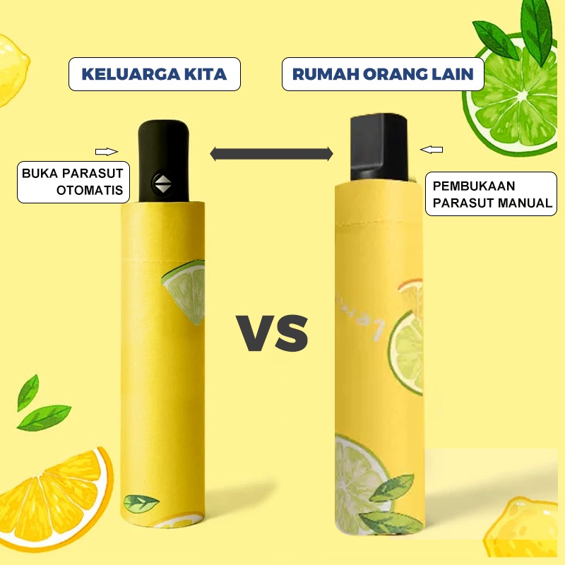 Holiven OTOMATIS Payung Lipat Buah Pastel Buka Tutup Lapisan UV Protection