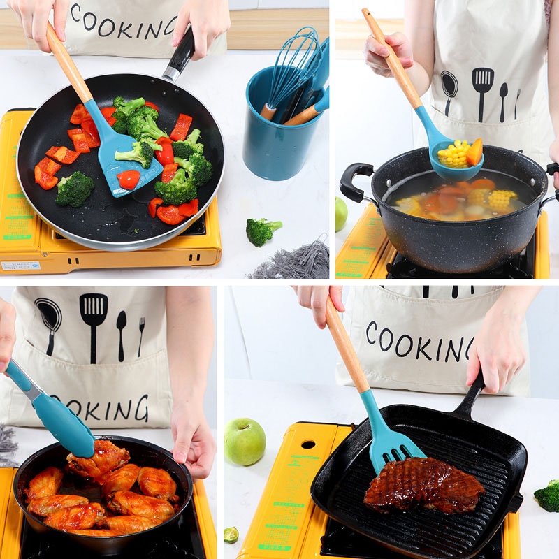 Holiven Spatula kitchen set Silikon Utensils 11 in 1 Tahan panas