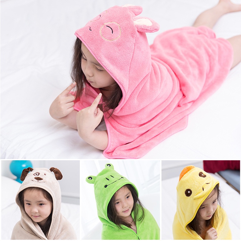 Holiven Handuk Jubah Mandi Anak Bulu Karang Microfiber Penyerapan Kuat