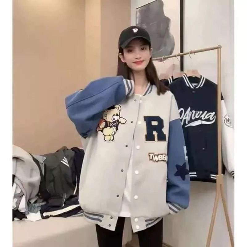 R TW BEAR BASEBALL JACKET VARSITY KOREAN STYLE OUTERWEAR REMAJA UNISEX WANITA PRIA | JAKET VARSITY BASEBALL HURUF INISIAL R OVERSIZE