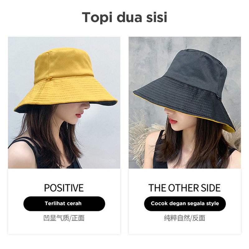 Holiven Topi Bucket Dua Sisi Anti UV Dengan Tali Anti Angin