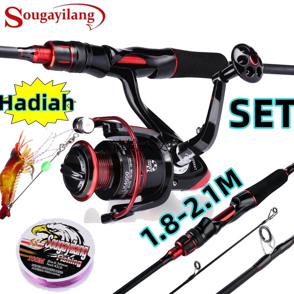 TERBAIK Sougayilang 1.8-2.1M Joran Pancing Set Reel Pancing Gulungan Pancing Pancingan Set Lengkap 2