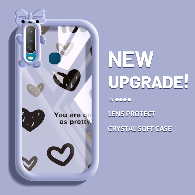 Casing Ponsel untuk VIVO Y12 Y15 Y17 Y12i Y3 Y3s 2020 Y11 2019 Y19 Y5s Case kaus kartun hitam Love s