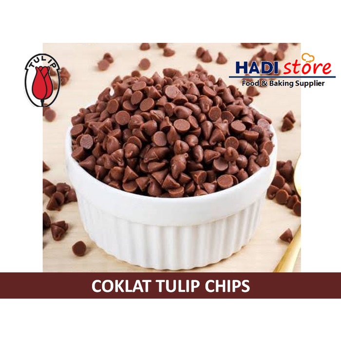 

TULIP Dark Choco Chip 1 kg (Repack), coklat chip PREMIUM HEMAT Kode 1276